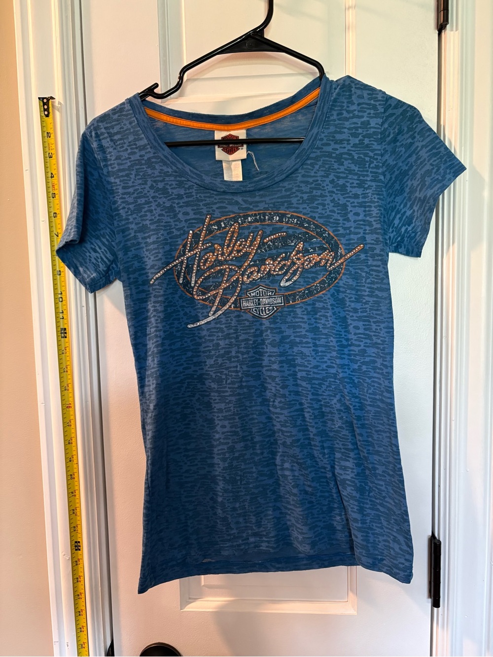 Harley-Davidson Women's Blue Graphic Short Sleeve Tee with Glitter Logo